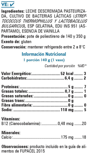 Tabla Yoghurt Vida Vainilla